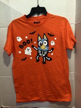 T100-Men’s Orange Bluey Graphic T Shirt Size Small New